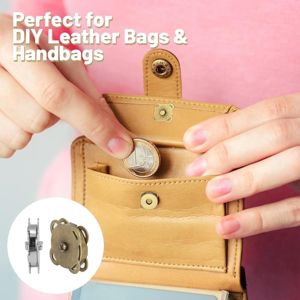 8 Sets Pruim Magnetische Drukknopen Metaal Opnaaibare Sluitingen voor Doe-het-zelf Handtas, Portemonnee, Portemonneetje, Knutselwerk, Leren Tas – 4 Kleuren