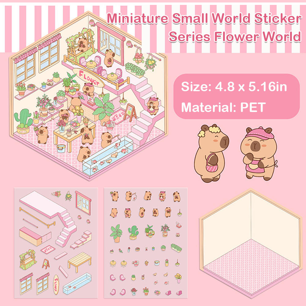 Kawaii Kapibala 3D Landscaping Stickers Cartoon Miniature Scene Visual Stacking Stickers Christmas Gift For Gift