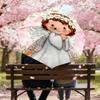 1pc Angel Flowers Automatic Folding Umbrella, Heavy Duty 8 Rib Iron Frame,  Suitable for Travel, Daily Use, Birthday, Decor Gift m0104018