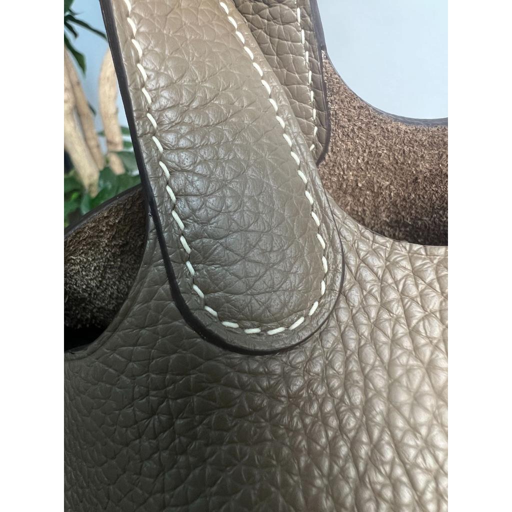 Handmade Genuine Top-Grain Leather Picotin Handbag - 18cm Togo Leather Bag with Solid Brass Hardware, Artisanal Craftsmanship Women's Tote Purse