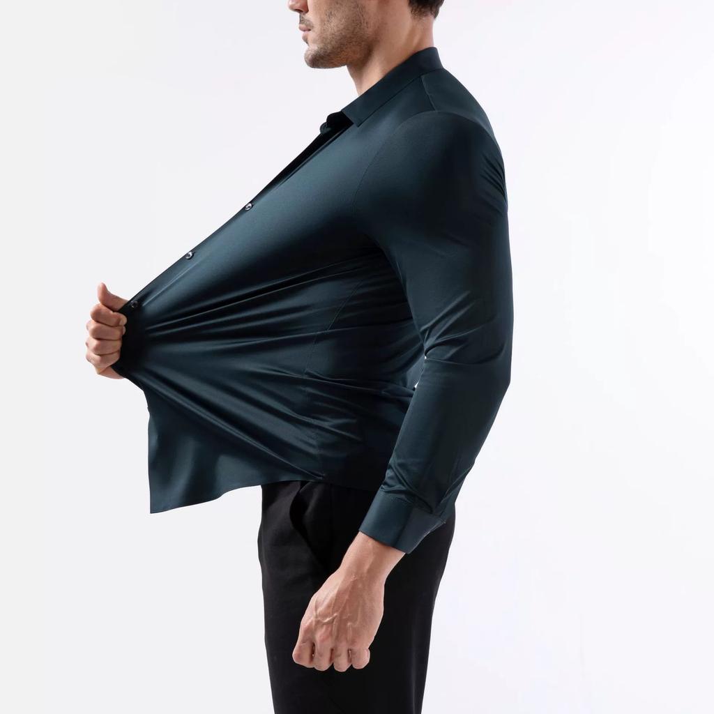 High Stretch Men Business Shirt Long Sleeve Anti-wrinkle Non-ironing Slim Fashion Casual Social Solid Formal Office White Shirt
