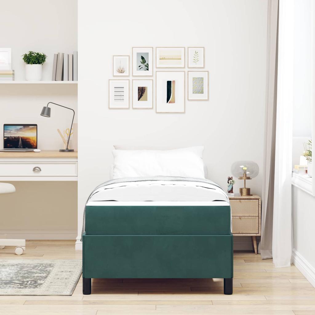 Bed Frame with Mattress Dark Green 90 x 200 cm Fabric