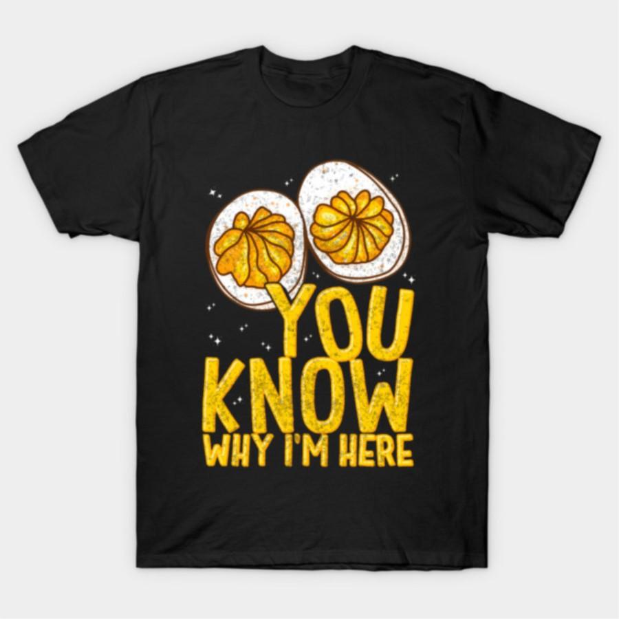 Retro Thanksgiving Dinner You Know Why I'M Here Deviled Egg T-shirt For Men Women 100% Cotton T Shirts Short Sleeve Tops 1110-4