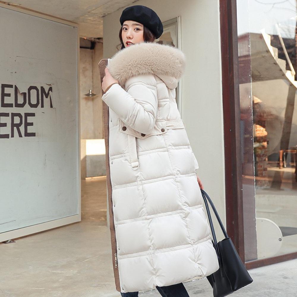 Autumn and winter new big fur collar medium and long slim and thin down cotton clothes women's coat