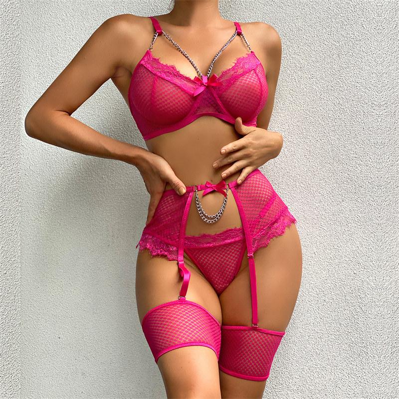 Women's Sexy Underwear Set Lace Fashion Sexy Lingerie See-though Garter Belt Thong Suit