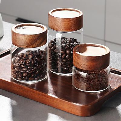 Small Airtight Glass Jars with Lids - Sealed Bottle for Coffee Beans Spice Seasoning Storage Tube Wooden Container