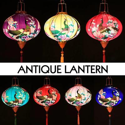 Farolillos de Seda Retro Vietnam Japón Chino Farolillo Tradicional Chic con Patrón de Pavo Real Para Decoración de Año Nuevo y Festival de Primavera