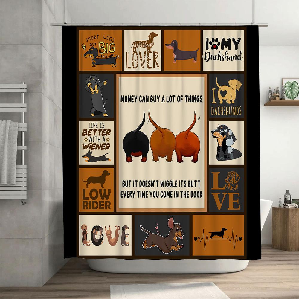 Decorate Your Bathroom With Cute Dachshund Shower Curtain Love My Dog Low Rider Design Set Includes Shower Curtain Rod Pocket +