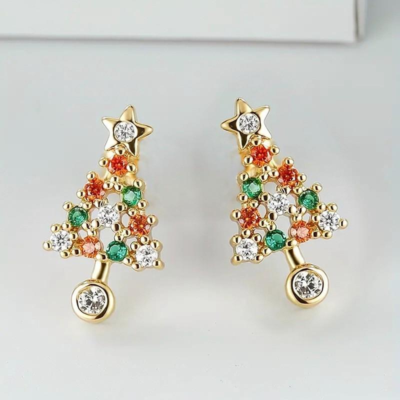 Exquisite And Small Christmas Tree Stud Earrings, Colorful Stars, Exquisite Jewelry Xiaohongshu Christmas Models *2pcs