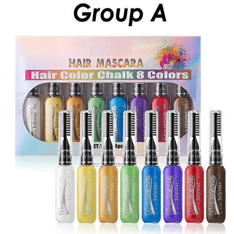 8 Colors Temporary Hair Mascara Instantly Hair Color Dye Great Gift for Girls, Women, Washable Temporary Hair Color Chalk, Hair Makeup Gift Set
