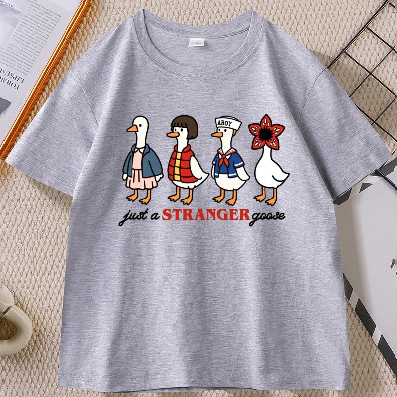 Just A Stranger Goose T-Shirt for Men Funny Goose Parody T Shirt Graphic Tee Trendy TV Series Cotton Short Sleeve Tops M серый