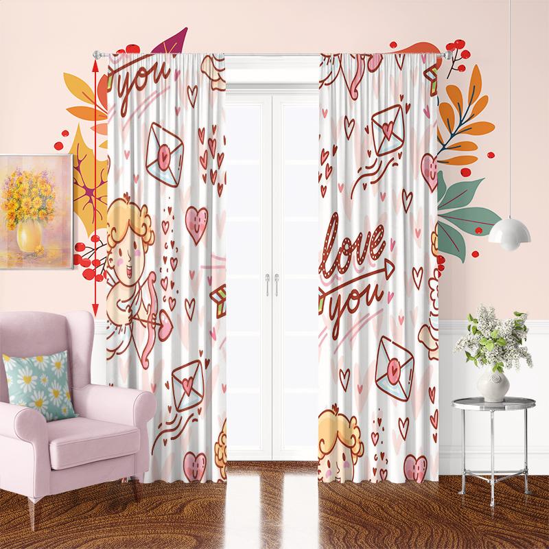 2 pieces - Valentine's Day LOVE- Printed curtain 100% polyester, suitable for home decor (excluding light poles)