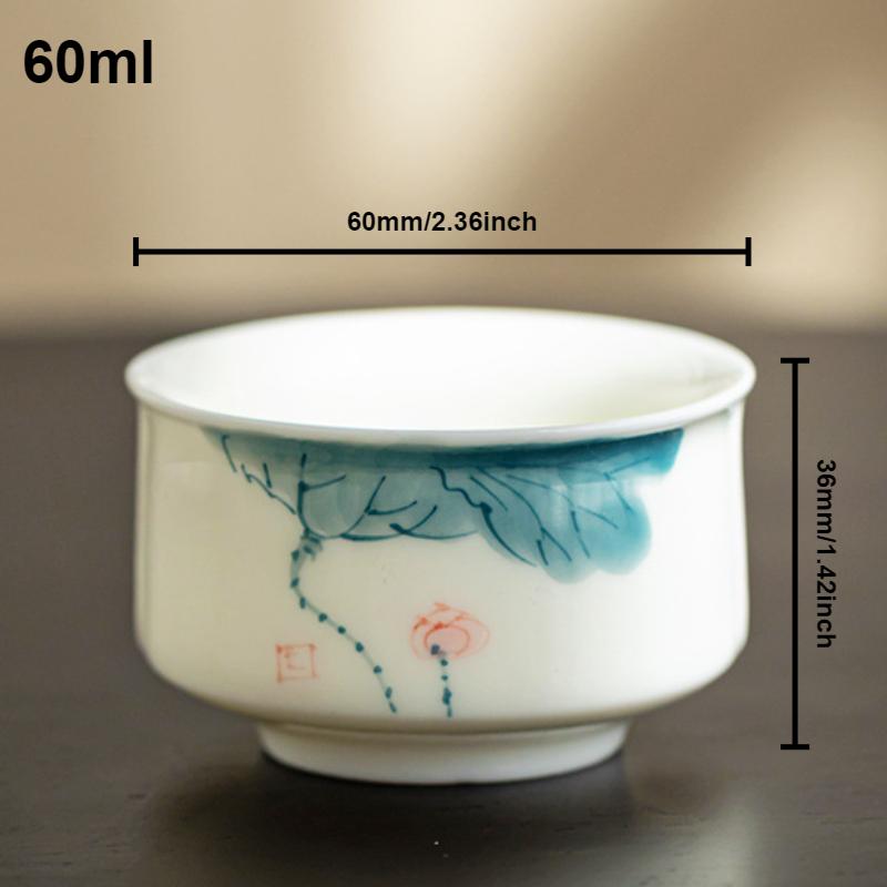 Hand-painted Lotus Teacup Jade Porcelain Underglaze Single Cup Household Ceramic Kung Fu Tea Cup Teaware Chinese Gongfu Tea Bowl