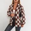 Spring and Autumn New Women's Cardigan Sweater Thick Checkerboard Casual Sweater Jacket