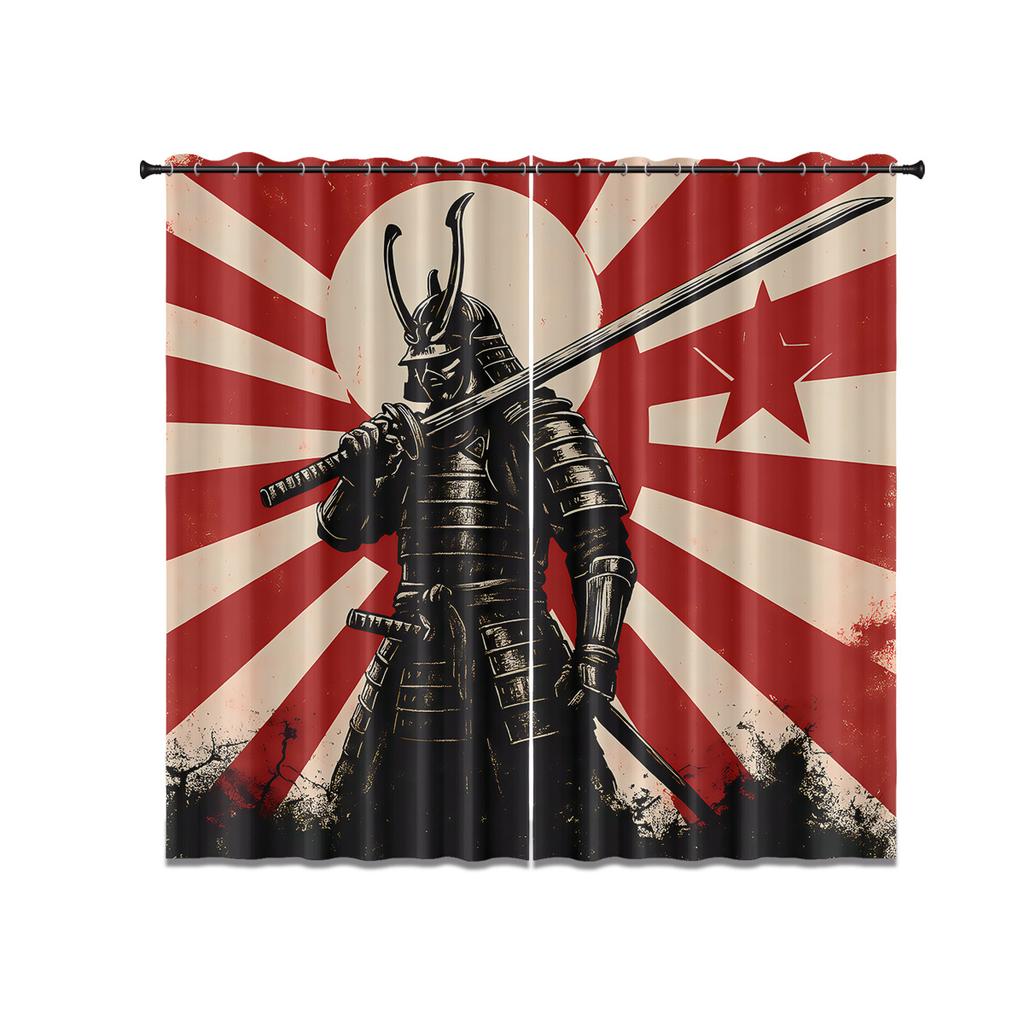 2Pcs Japanese Samurai Series Blackout Curtains  Insulation Multiple Size Living Room Bedroom Window Decoration Machine Washable