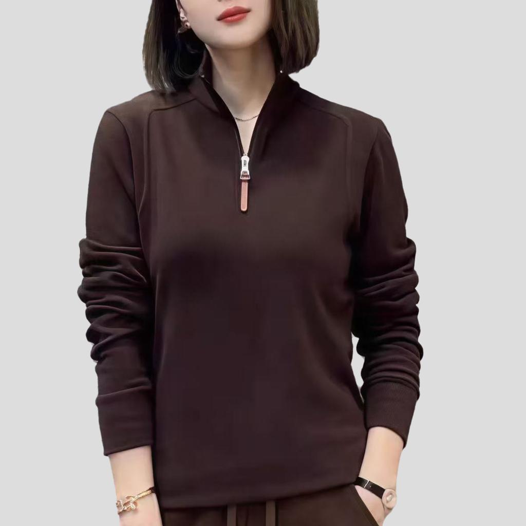 Spring and Autumn Women's Stand Collar Plus Size Fleece Base Shirt Warm Solid Color Pullover Long Sleeve T-Shirt Outwear