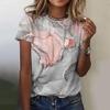 Abstract Color Blocked 3D Digital Printed Women's Comfortable Round Neck Short Sleeved T-shirt