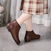 Johnature Bottines plates rétro en cuir véritable à bout rond et semelle souple, chaussures polyvalentes pour femmes