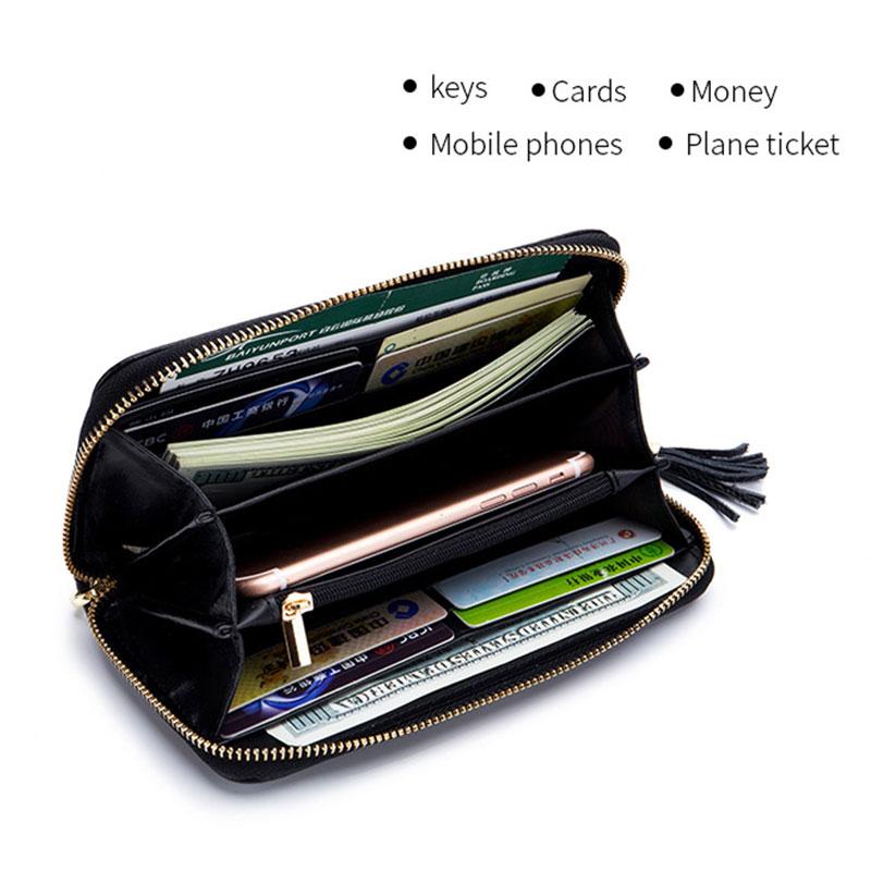 Genuine Leather Women's Wallet RFID Blocking Women Card Holder Luxury Cowhide Long Zipper Wallets Fashion Phone Bag Coin Purse