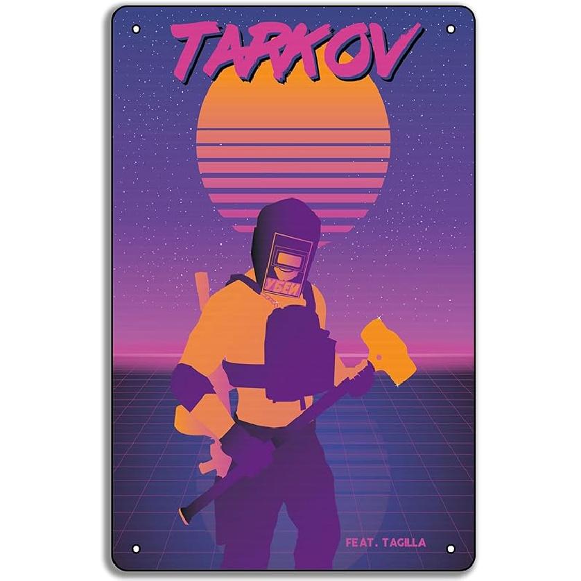 Killa Synthwave Edition escape from tarkov Game Military Metal Sign Plaque Funny Home Cave Garage bar Wall Decoration 8 x 12 inch Tagilla