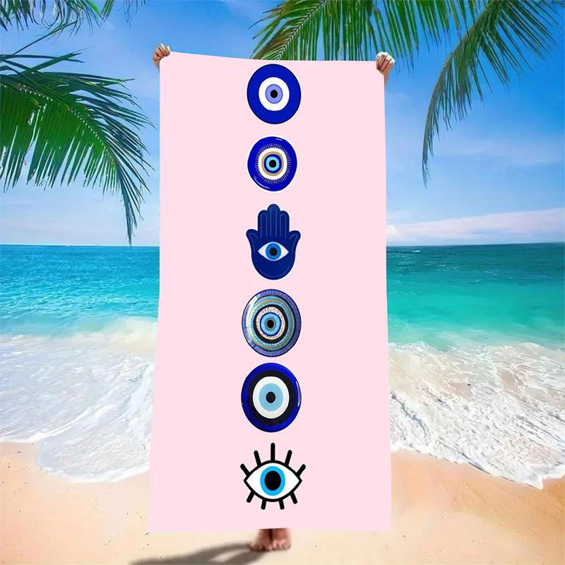 Boho Mystic Evil Eye Hamsa Hand Microfiber Beach Towel Oversized Extra Large Aesthetic Pink Protection Pool Blanket for Women