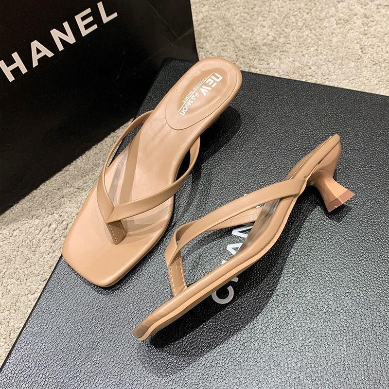 Mezzanine Flip-flops Shoes Women's Stiletto High Heels Summer 2025 New Fashion Square Head Cool Slippers