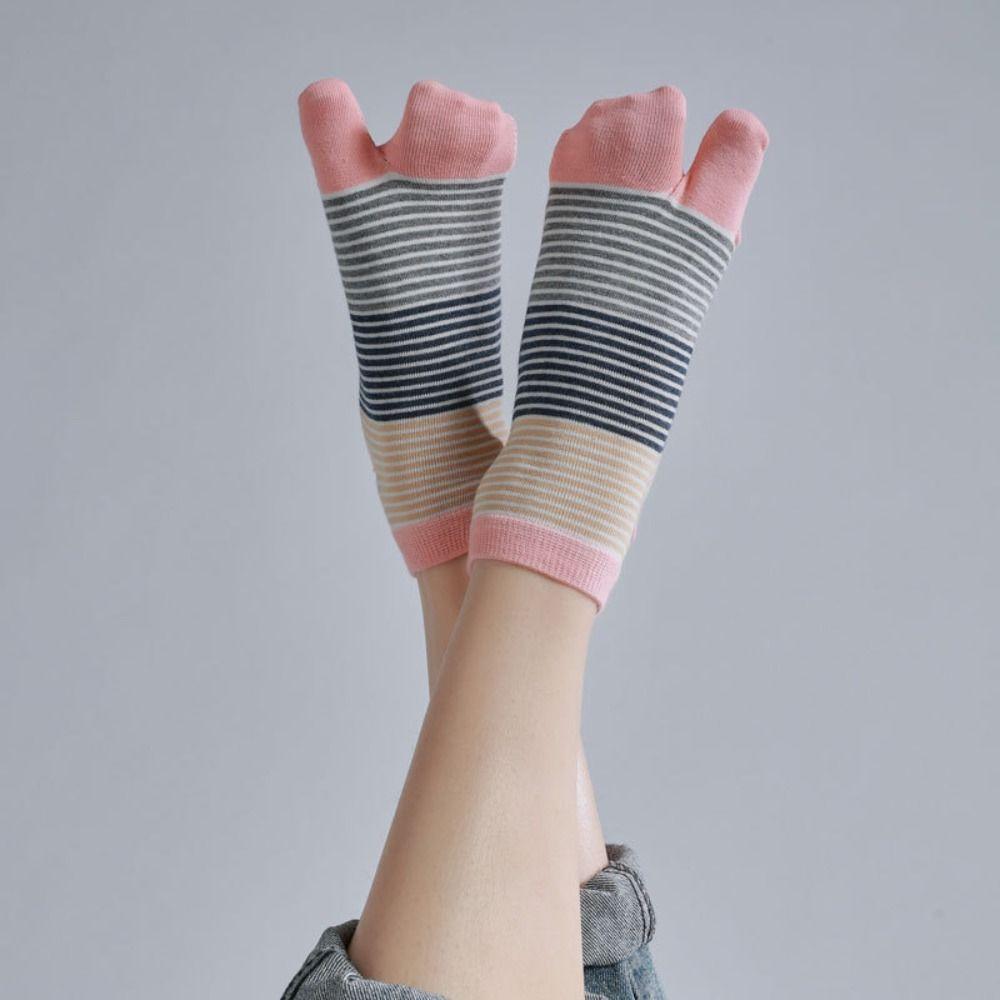 3Pairs Sweat Absorption Toe Short Calf Socks Stripe Toe Separator Socks Two Toe Tube Socks  Slippers