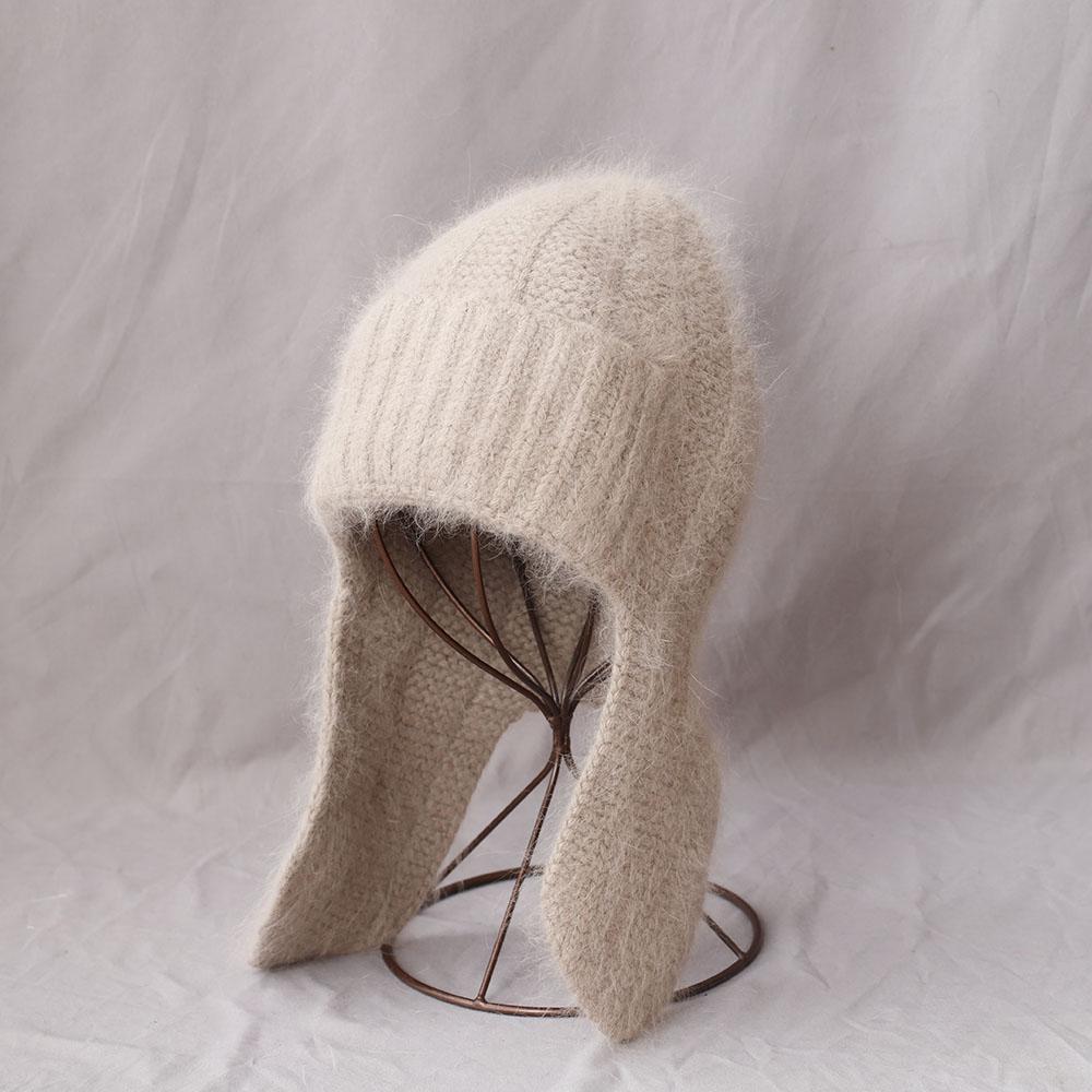 Fashion Women Winter Rabbit Fur Warm Hat Fur Ear Flap Cap Angora Knitted Hat Skullies Beanies Female Bonnet Woman Knit Cap