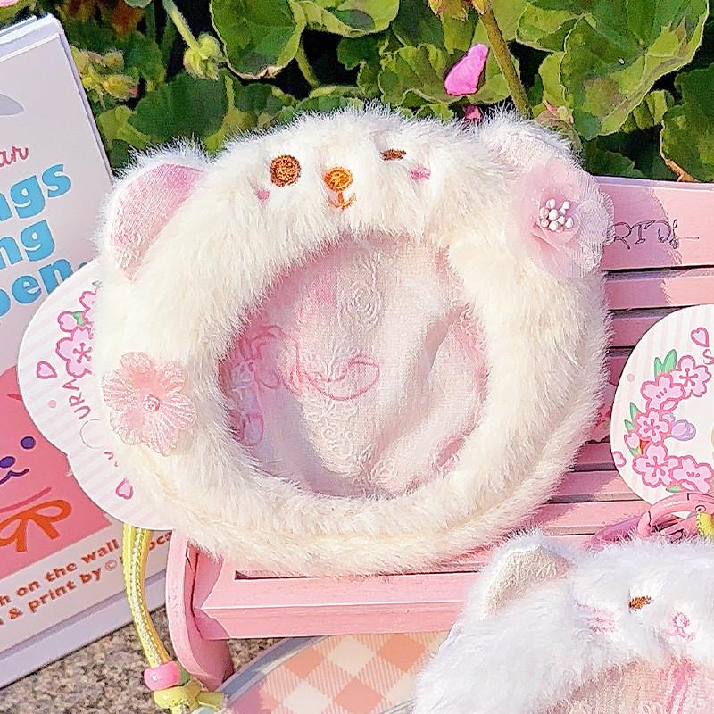 Cherry Blossom Bear Rabbit Cat Plush Keychain Bag Accessory Animal Kids Gift