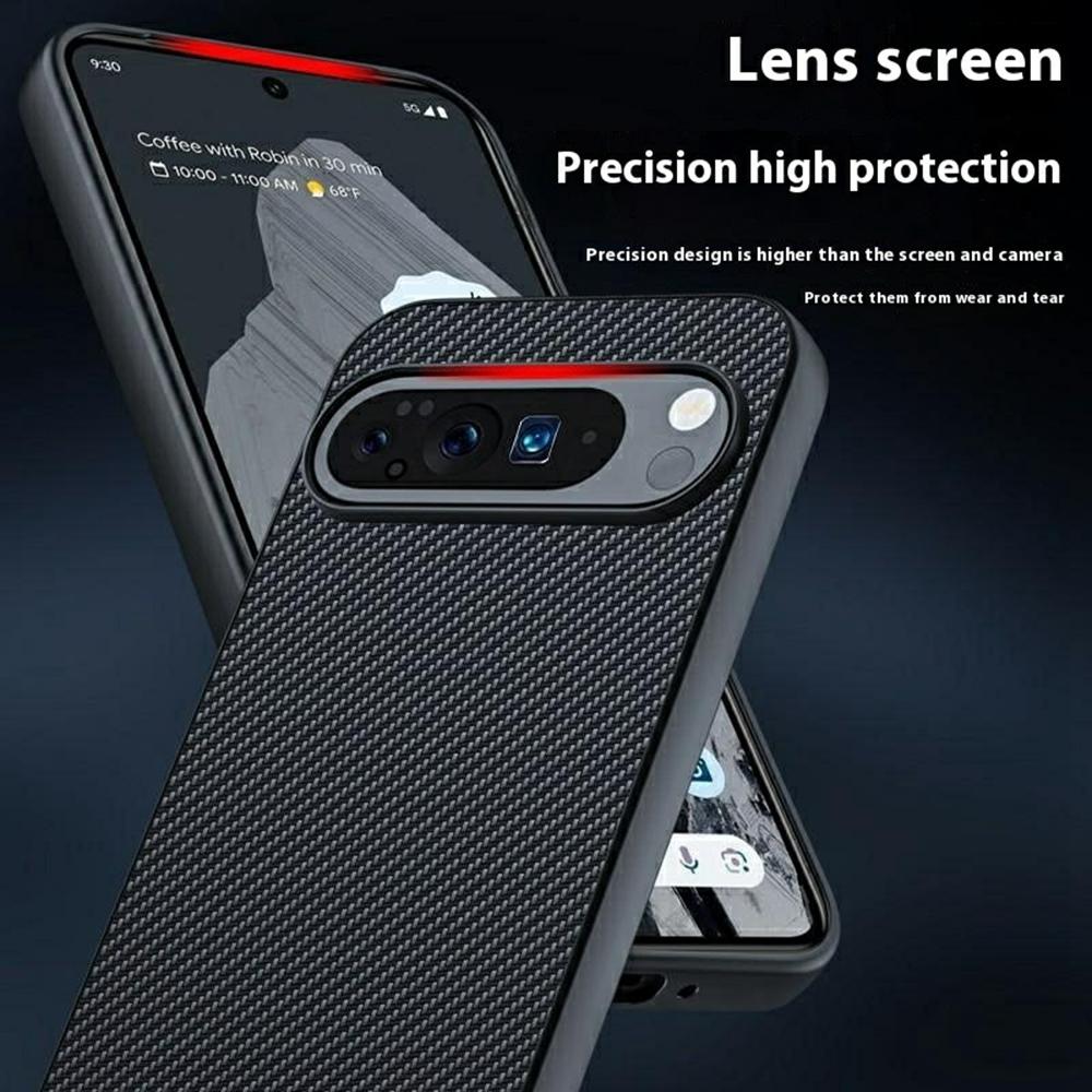 For Google Pixel 10 Pro XL Case Leather+PC Hard Phone Cover Carbon Fiber Texture