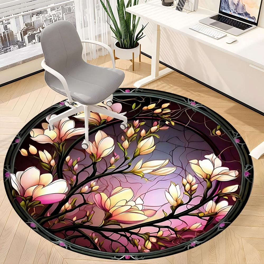 1pc Floral StainedGlass Office Round Area Rug, Indoor Mat Suitable ForOffice, Under Office Chairs Bedroom Living Room Home Decor, Room Deco D168