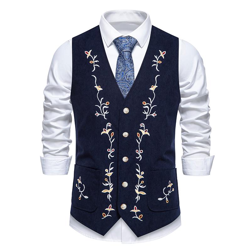 

Чоловічий приталений костюм жилет Чоловічий вельветовий жилет Gilet Homme Casual Light Luxury Formal Business Jacket без рукавів з вишивкою XL темно-синього кольору