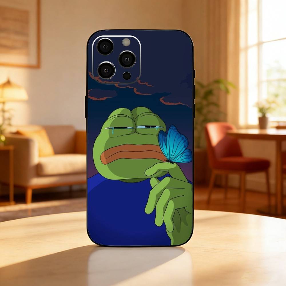 P-Pepe The Funny Frog Phone Case For iPhone17,16,15,14,13,12 Plus,Max Soft Silicone Black Cover