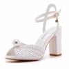 Women Heeled Sandals Summer Buckle Strap PU 9CM  Square Heel Simple White Pearl Bridal Dress Wedding Dress Shoes Women Shoes