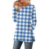 Women's Checkered Printed Round-neck Long-sleeved Top With Pockets And Side Slits