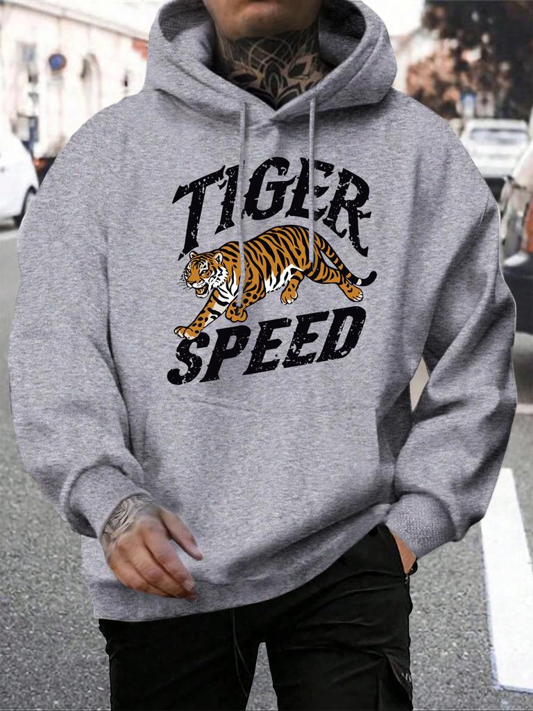 Felpa da uomo con stampa creativa Tiger Speed Harajuku Larga con cappuccio Tutto da abbinare Tasca Pullover da uomo Pile Autunno Unisex Abbigliamento sportivo