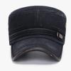 Four Seasons Classic Vintage Flat Top Men Washed Cap Adjustable Cap Winter Warm Cotton Solid Color Sun Protection Military Cap