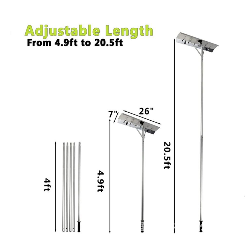 Snow Roof Rake Adjustable Length Snow Rake for House Roof Aluminum Snow Removal Rake with Wheel Easy Removal Ice Debris