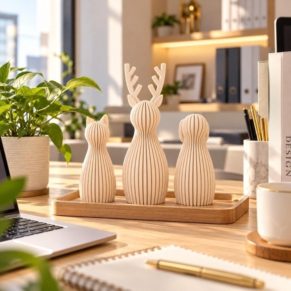 3D Printed Cat Statue Nordic Style Pray Girl Sculpture Christmas Reindeer Figurine Office