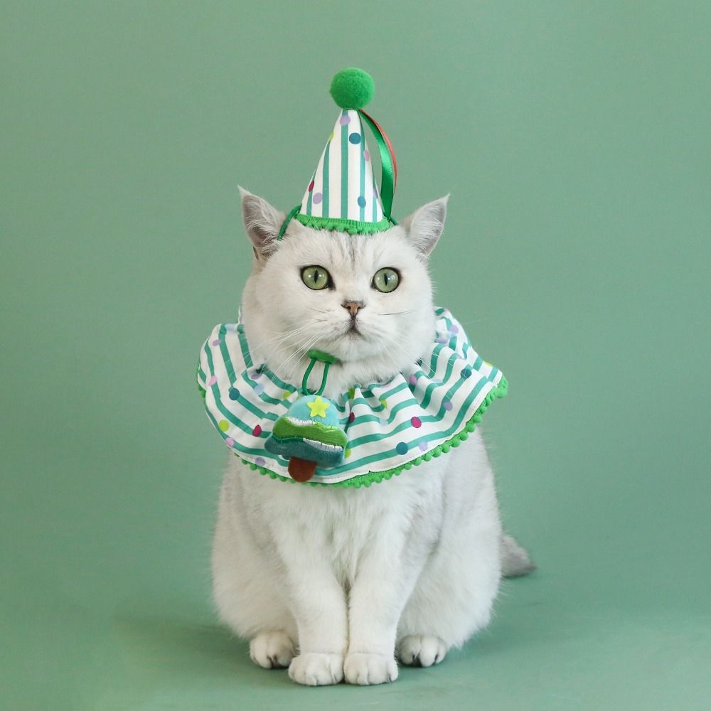 Pet Supplies Cute Christmas Pet Striped Scarf Cotton Washable Pet Christmas Hat Cartoon Adjustable Pet Bibs New Year