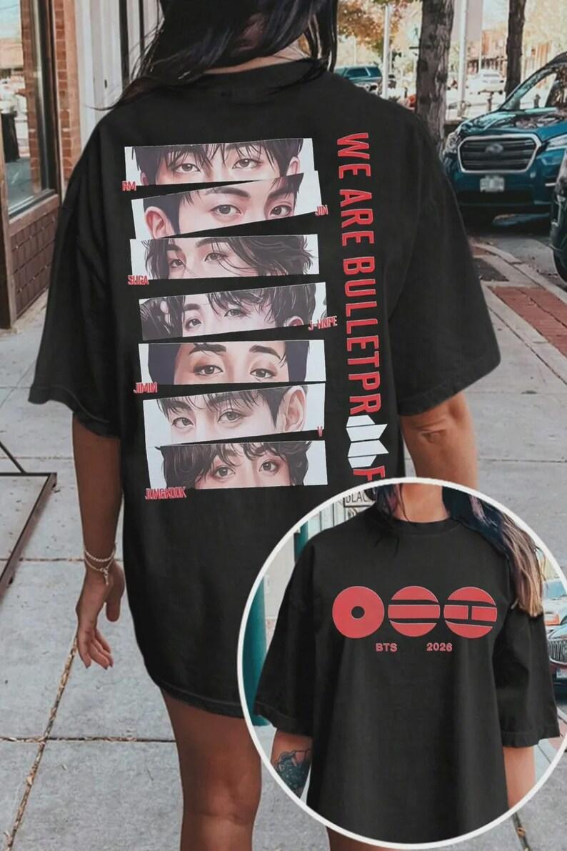 BTS We Are Bulletproof Tour 2026 T-Shirt RM Jin Suga Jhope Jimin Jungkook Oversized Y2k Kurzarm Harajuku Damenbekleidung S schwarz