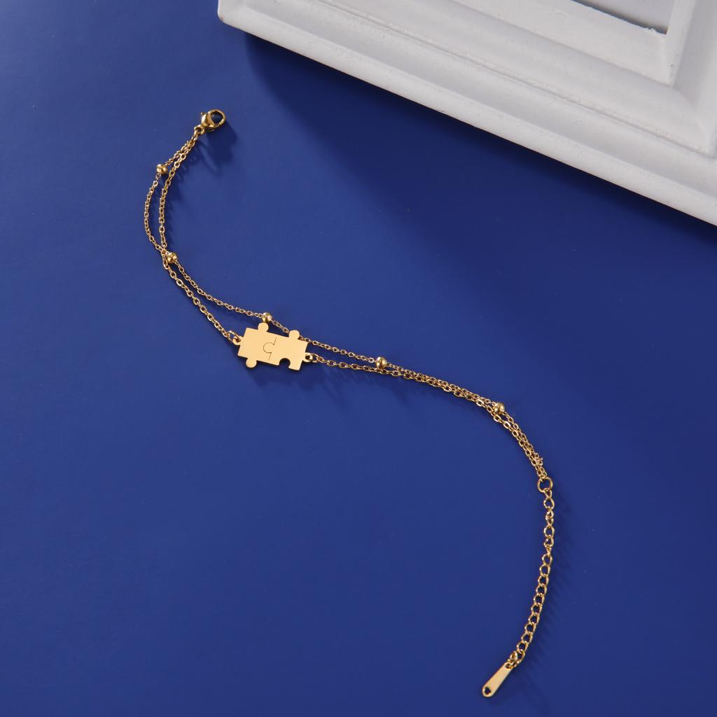 Stainless Steel Jigsaw Puzzle Piece Bracelet Layer Beads Chain Bracelet Fashion Best Friend Couple Jewelry Birthday Gift