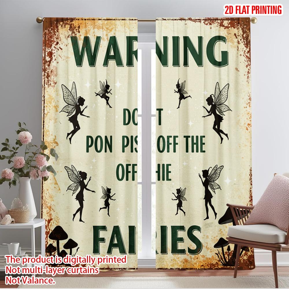 

2pcs 2D flat printing Curtains WARNING Don t Piss Off Fairies Polyester Without Electricity Holiday Decorations Use for Holiday 52.50×116.00 CM 2pcs