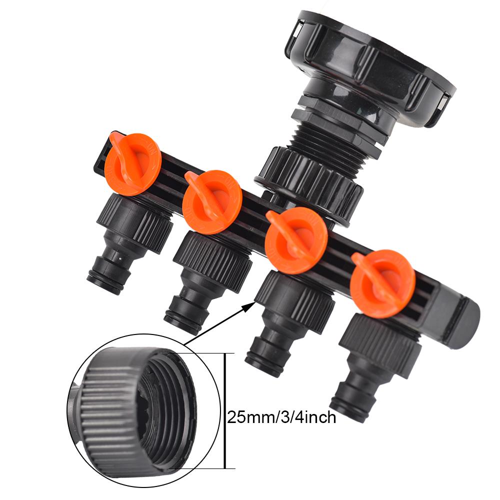 IBC Faucet Adapter PVC Bulkhead Adapter with 4-Way Water Splitters Valve Garden Hose Fitting For 1000L Outdoor Water Tank