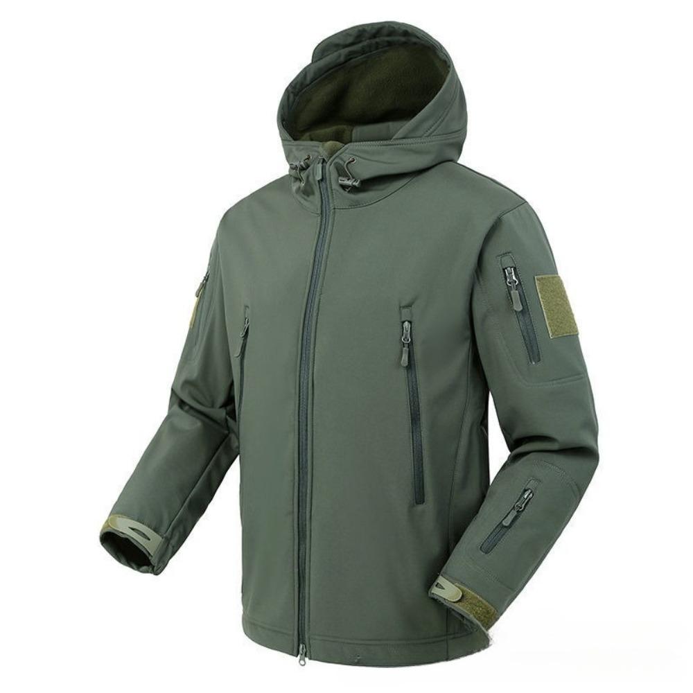 Waterproof Fleece Lined Jacket with Zipper Pockets Mens Outdoor Softshell Hooded Hiking Work Jackets Coat Windbreaker
