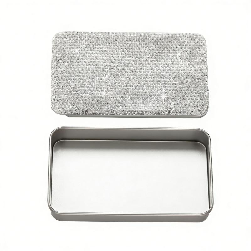 Metal Storage Holder With Glittering Diamonds Smooth Sliding Cover Designs Storage Stylish Accessory