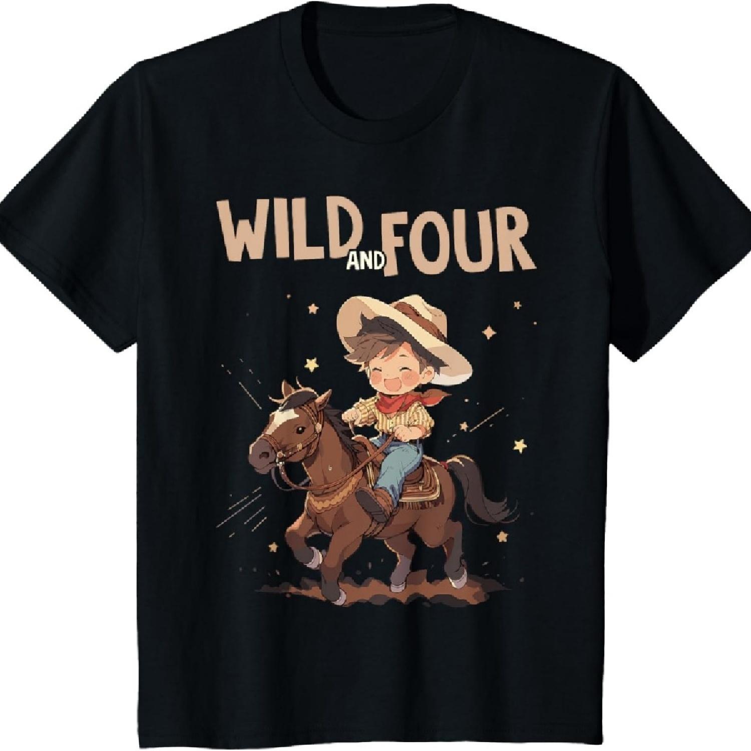

Детский 4-й день рождения Милый маленький ковбой Вестерн - Дикий и Четыре Футболка XXXXXL чёрный