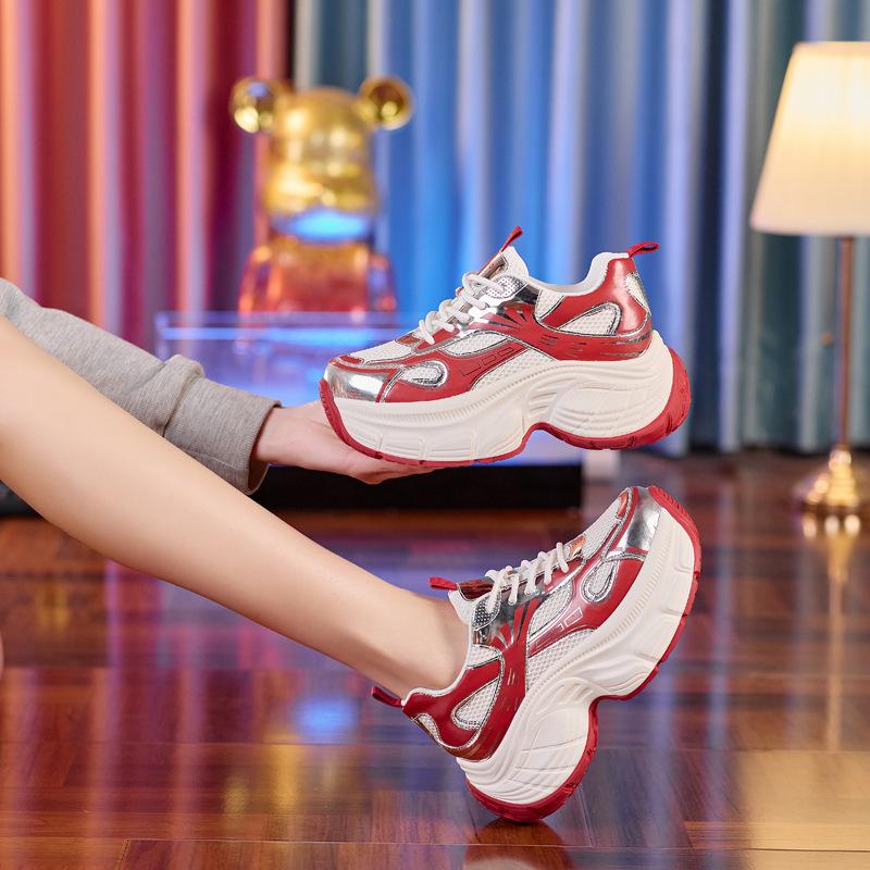 Thick-soled dad shoes women's spring new versatile mesh sports casual shoes 8cm height-increasing women's shoes