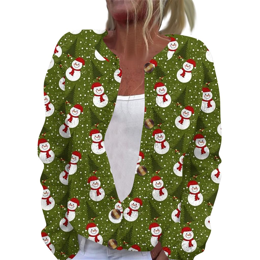 Damen Strickjacke mit langen Ärmeln, lässig, aus Wolle, Weihnachten, gestrickt, mit Knöpfen