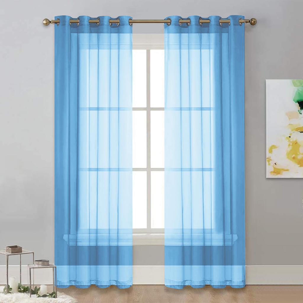 1pc Modern Solid Colour Sheer Curtain, Curtains for Living Room, Bedroom, Home Decoration, French Window Screen Grommet Top